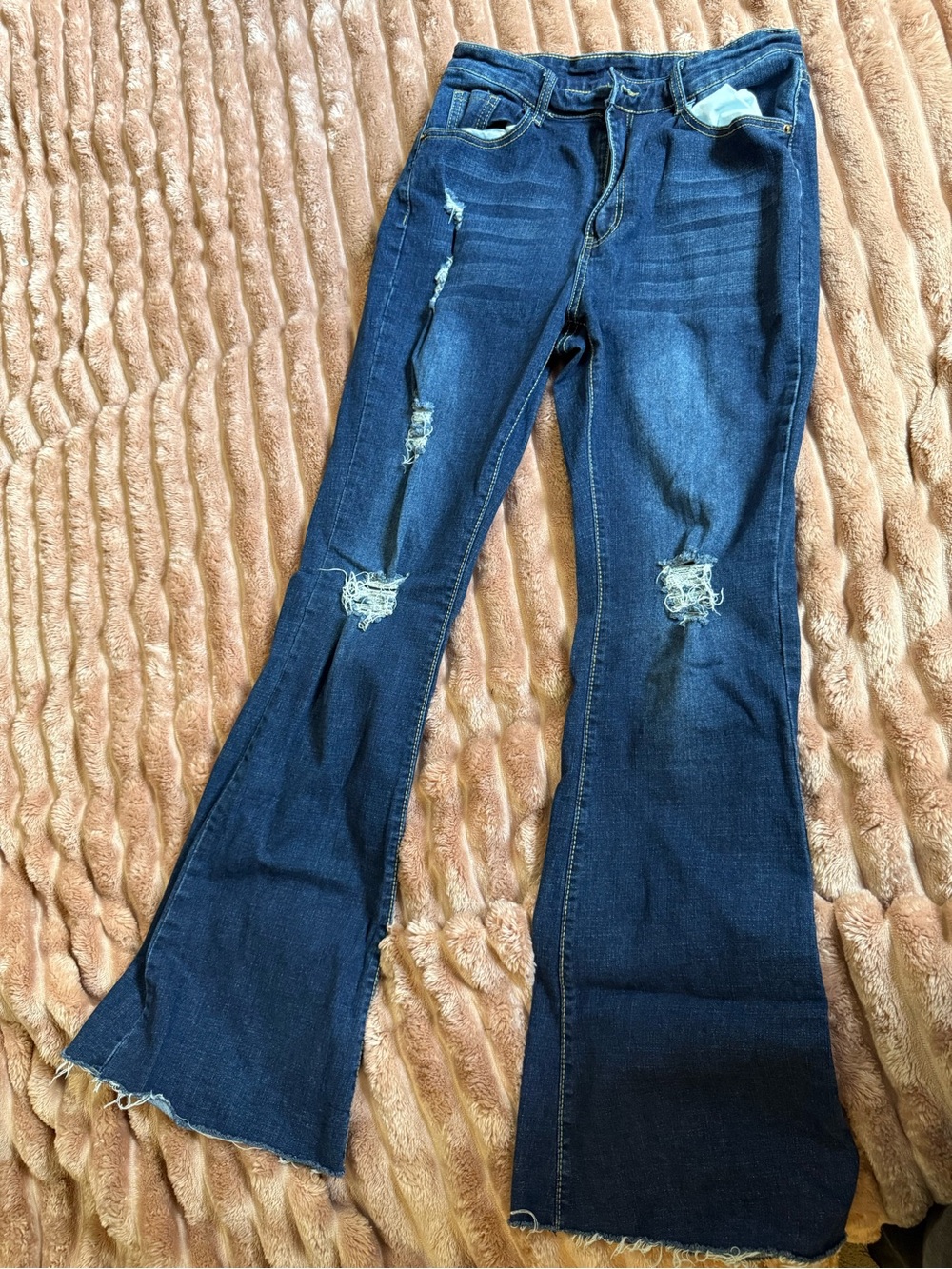 Dark Blue Distressed Flared Women's Jeans